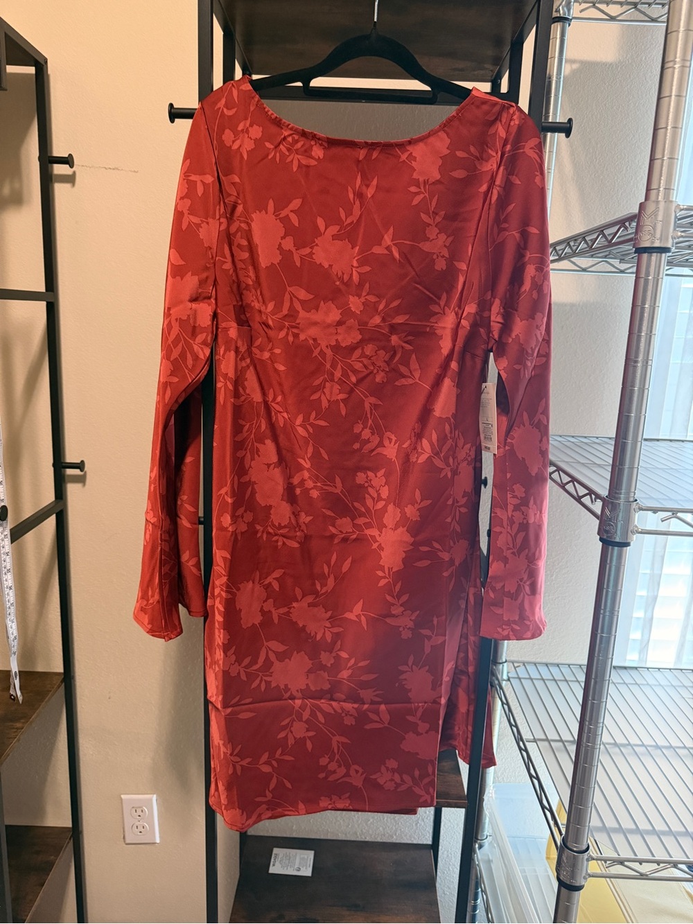 a new day Women's Satin Floral Dress Rust Red